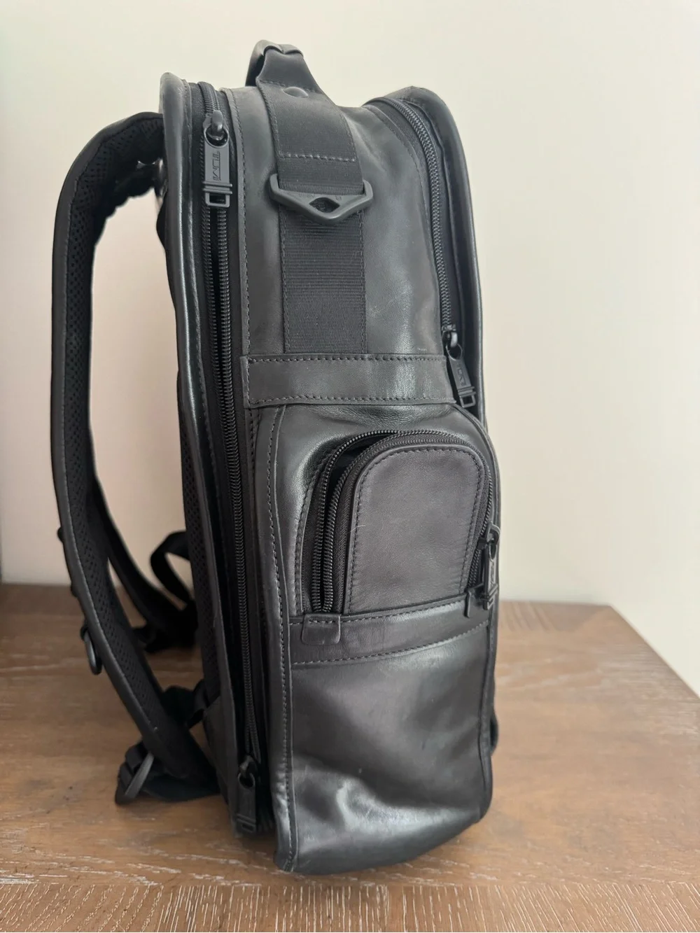 TUMI Black Leather Backpack